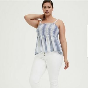 Torrid ** Blue Striped Gauze Smocked Cami